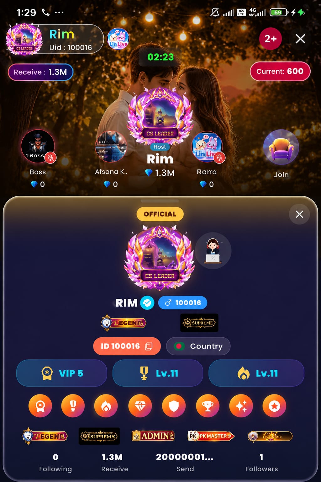Live room interface